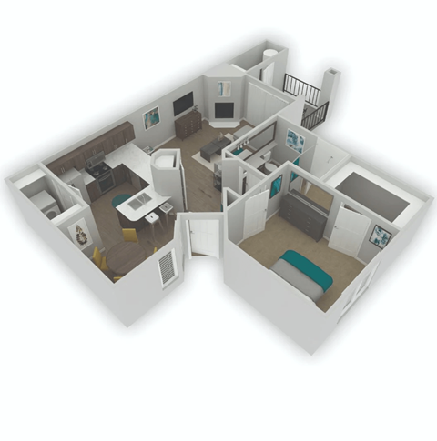 Floor plan for 1 bed, 1 bath, 803 sqft